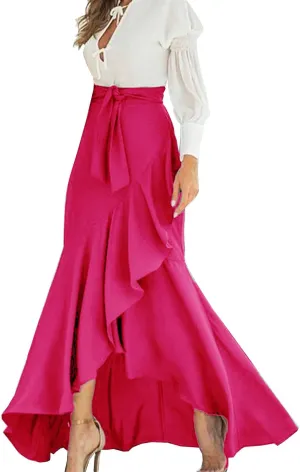 Lisong Women Floor Length High Waist Ruffle Maxi Long Mermaid Pencil Skirt