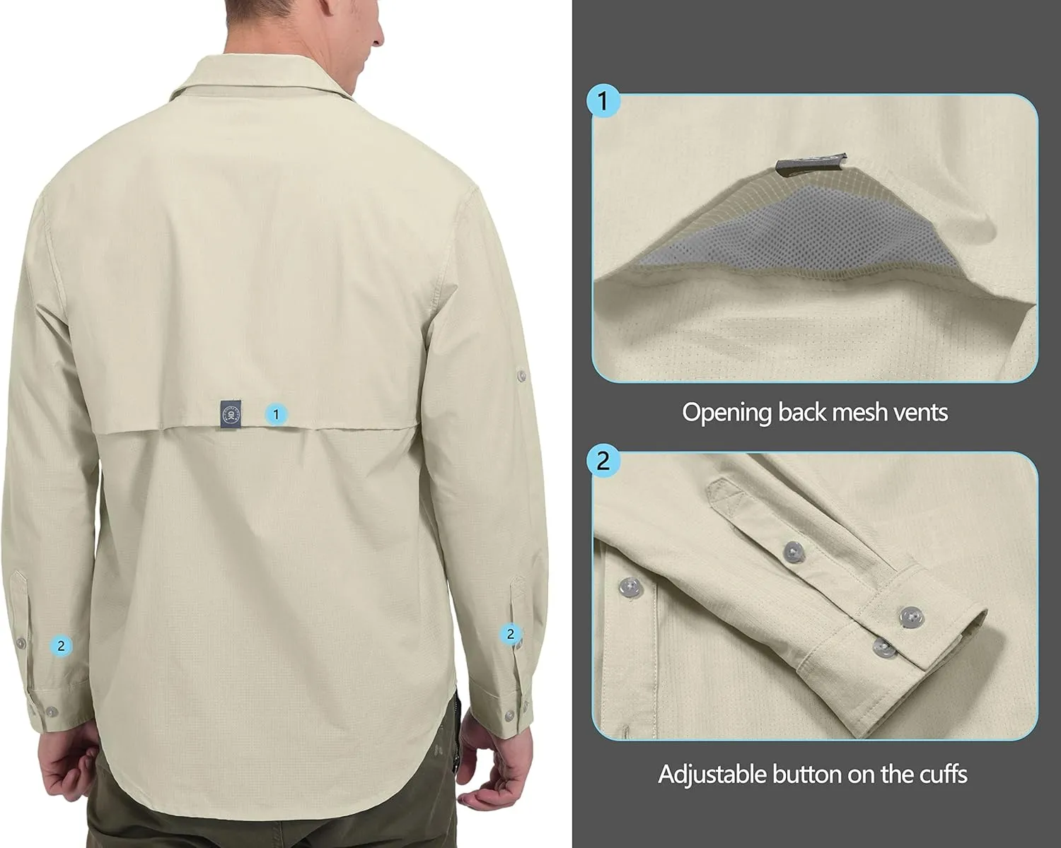 Little Donkey Andy Men's UPF 50  UV Protection Shirt, Breathable Long Sleeve Fishing Hiking Shirt, Air-Holes Tech