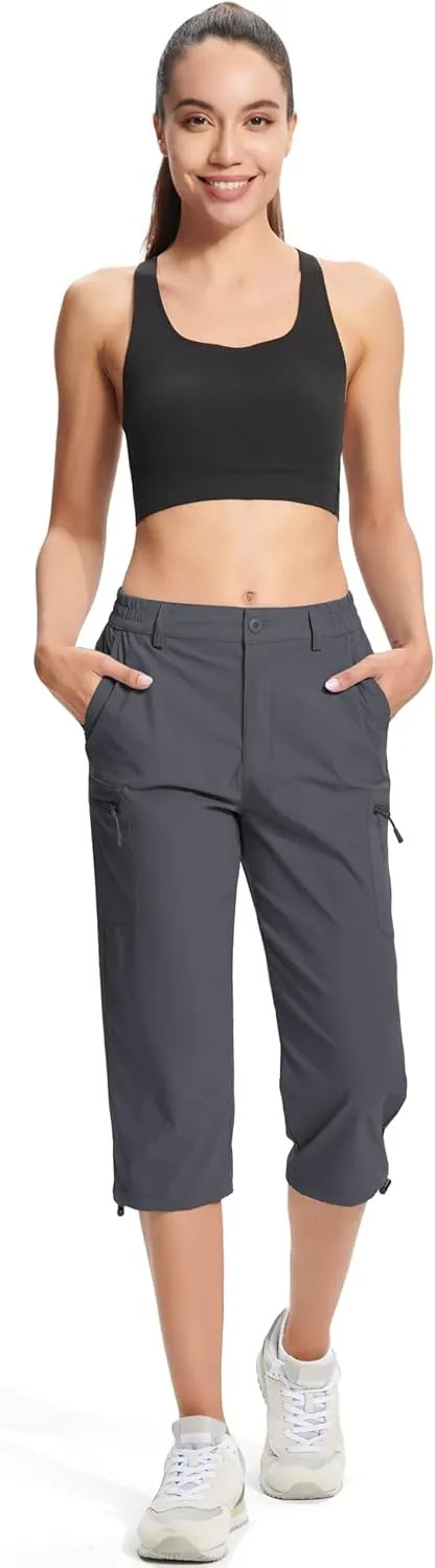 MAGCOMSEN Women's Hiking Capris Pants Cargo Lightweight Stretch Water Resistant Joggers with 5 Pockets for Outdoor