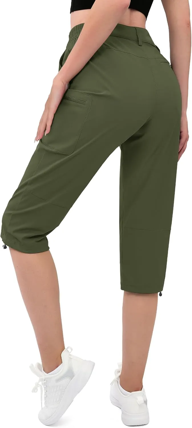 MAGCOMSEN Women's Hiking Capris Pants Cargo Lightweight Stretch Water Resistant Joggers with 5 Pockets for Outdoor