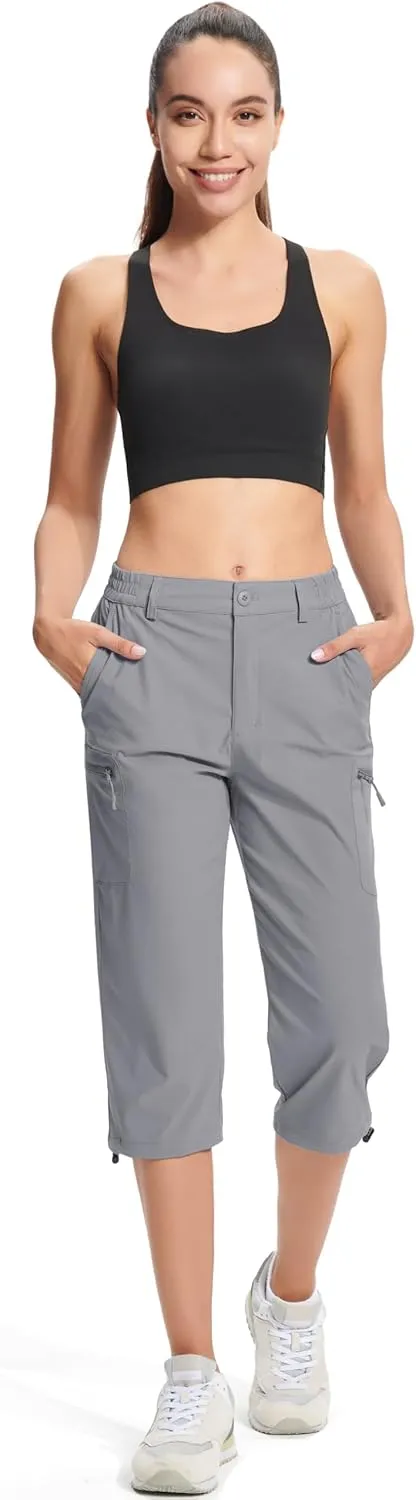 MAGCOMSEN Women's Hiking Capris Pants Cargo Lightweight Stretch Water Resistant Joggers with 5 Pockets for Outdoor