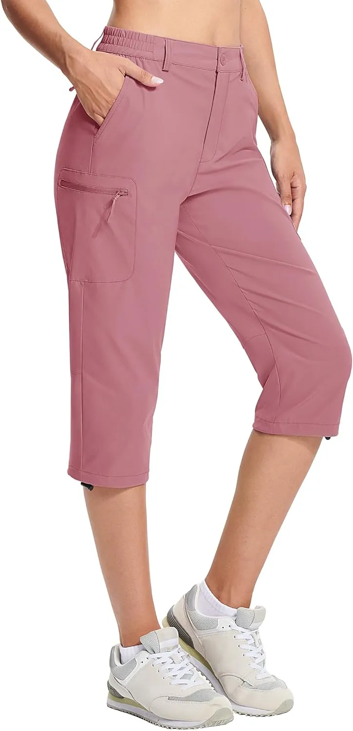 MAGCOMSEN Women's Hiking Capris Pants Cargo Lightweight Stretch Water Resistant Joggers with 5 Pockets for Outdoor