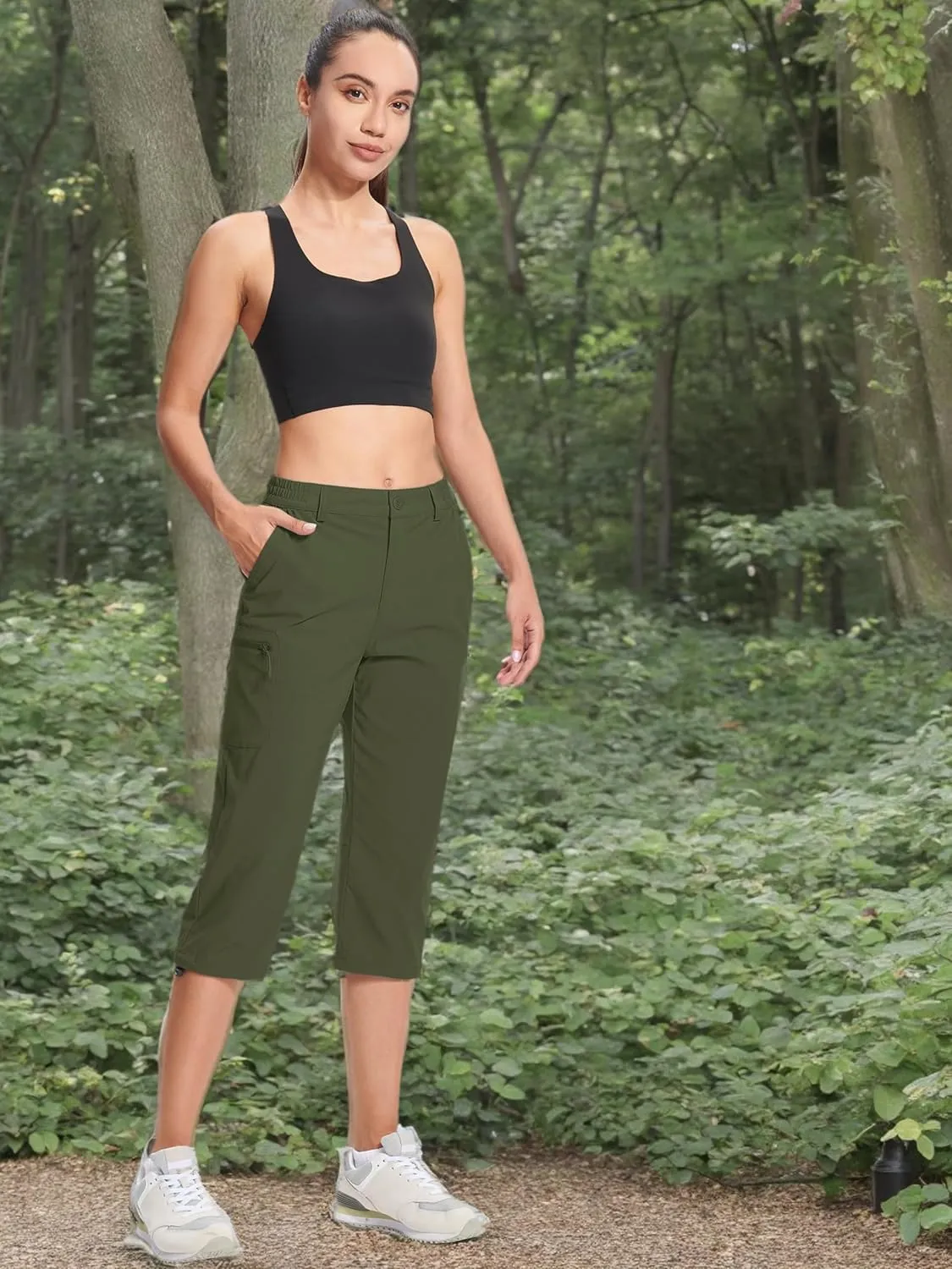 MAGCOMSEN Women's Hiking Capris Pants Cargo Lightweight Stretch Water Resistant Joggers with 5 Pockets for Outdoor