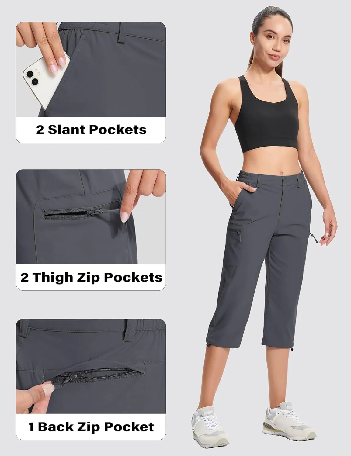 MAGCOMSEN Women's Hiking Capris Pants Cargo Lightweight Stretch Water Resistant Joggers with 5 Pockets for Outdoor