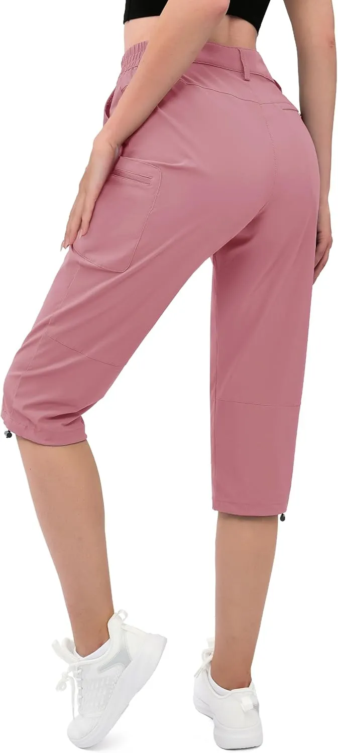 MAGCOMSEN Women's Hiking Capris Pants Cargo Lightweight Stretch Water Resistant Joggers with 5 Pockets for Outdoor