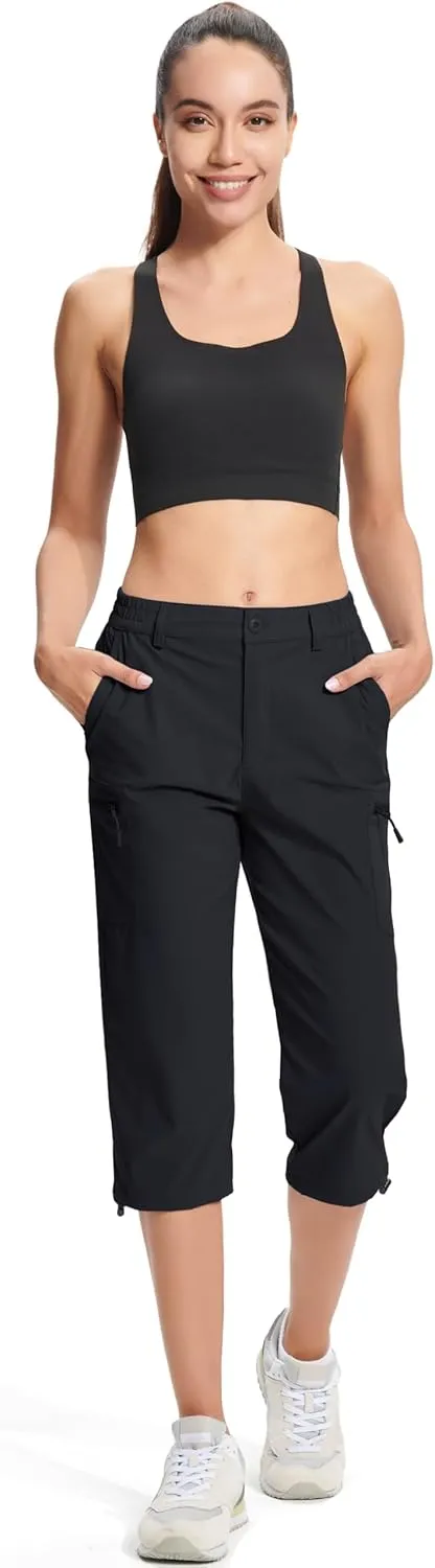 MAGCOMSEN Women's Hiking Capris Pants Cargo Lightweight Stretch Water Resistant Joggers with 5 Pockets for Outdoor