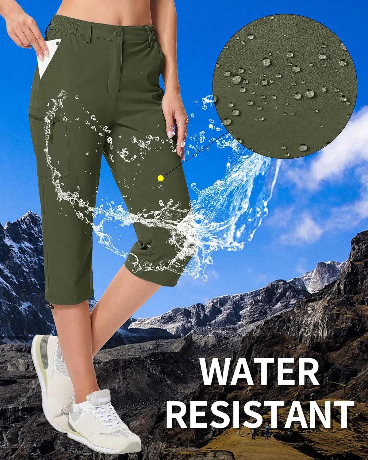 MAGCOMSEN Women's Hiking Capris Pants Cargo Lightweight Stretch Water Resistant Joggers with 5 Pockets for Outdoor