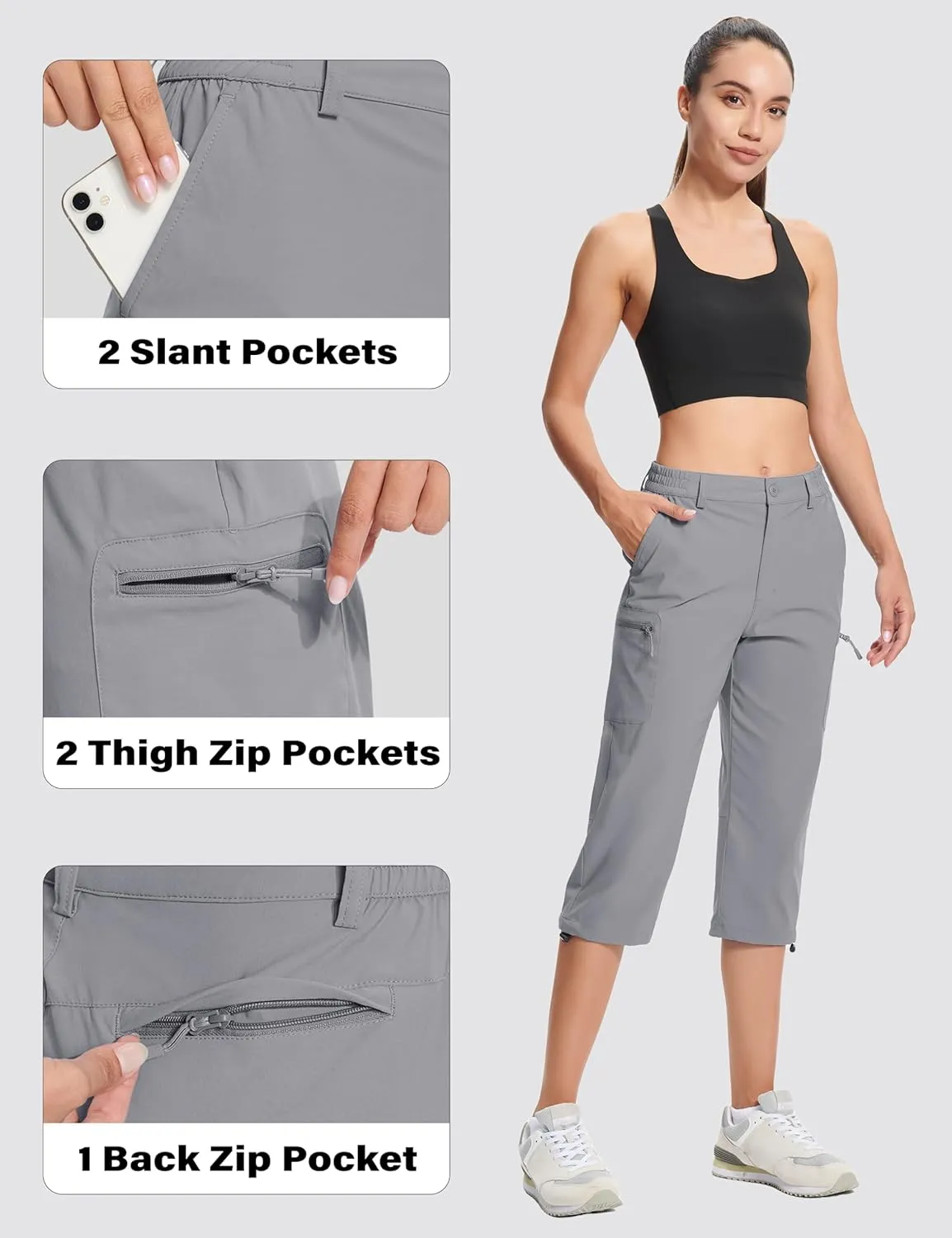 MAGCOMSEN Women's Hiking Capris Pants Cargo Lightweight Stretch Water Resistant Joggers with 5 Pockets for Outdoor