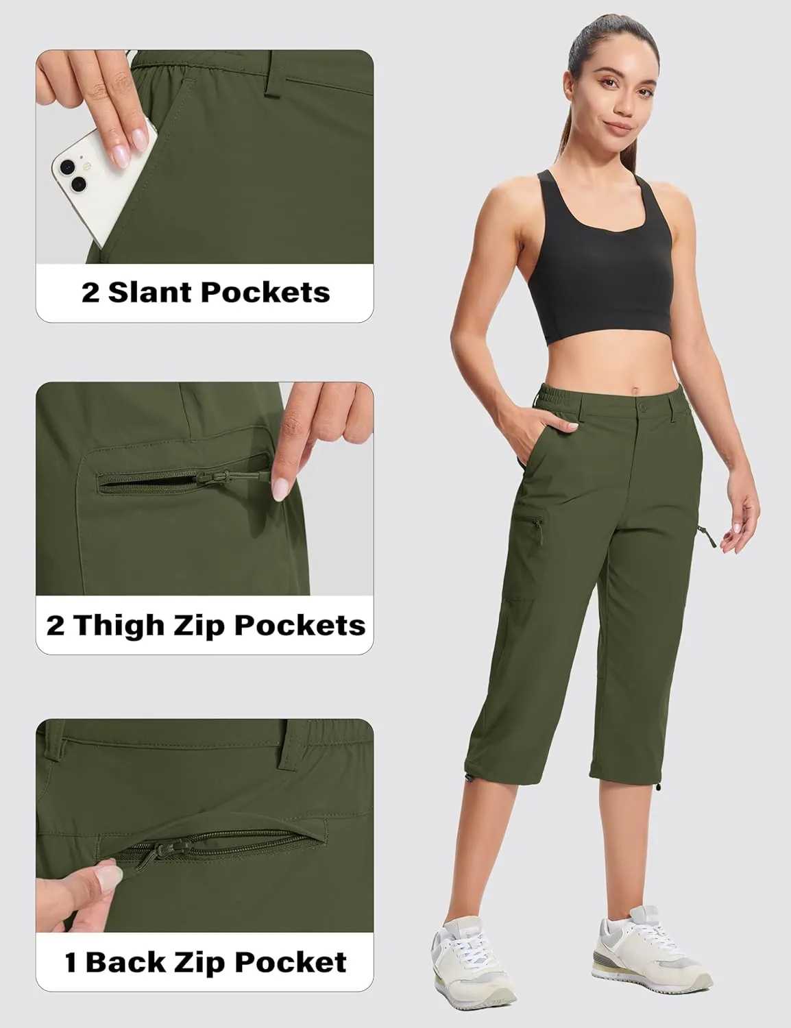 MAGCOMSEN Women's Hiking Capris Pants Cargo Lightweight Stretch Water Resistant Joggers with 5 Pockets for Outdoor
