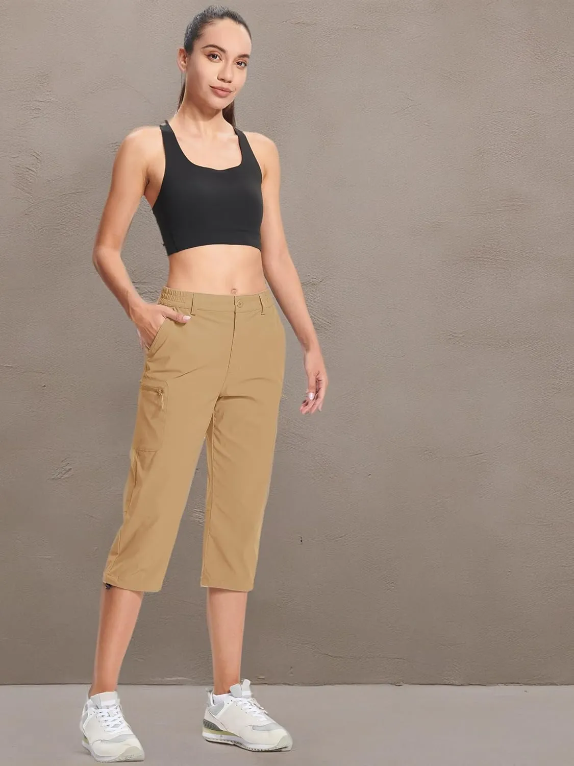 MAGCOMSEN Women's Hiking Capris Pants Cargo Lightweight Stretch Water Resistant Joggers with 5 Pockets for Outdoor