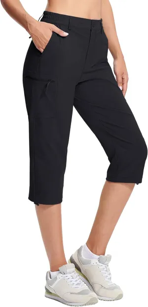 MAGCOMSEN Women's Hiking Capris Pants Cargo Lightweight Stretch Water Resistant Joggers with 5 Pockets for Outdoor