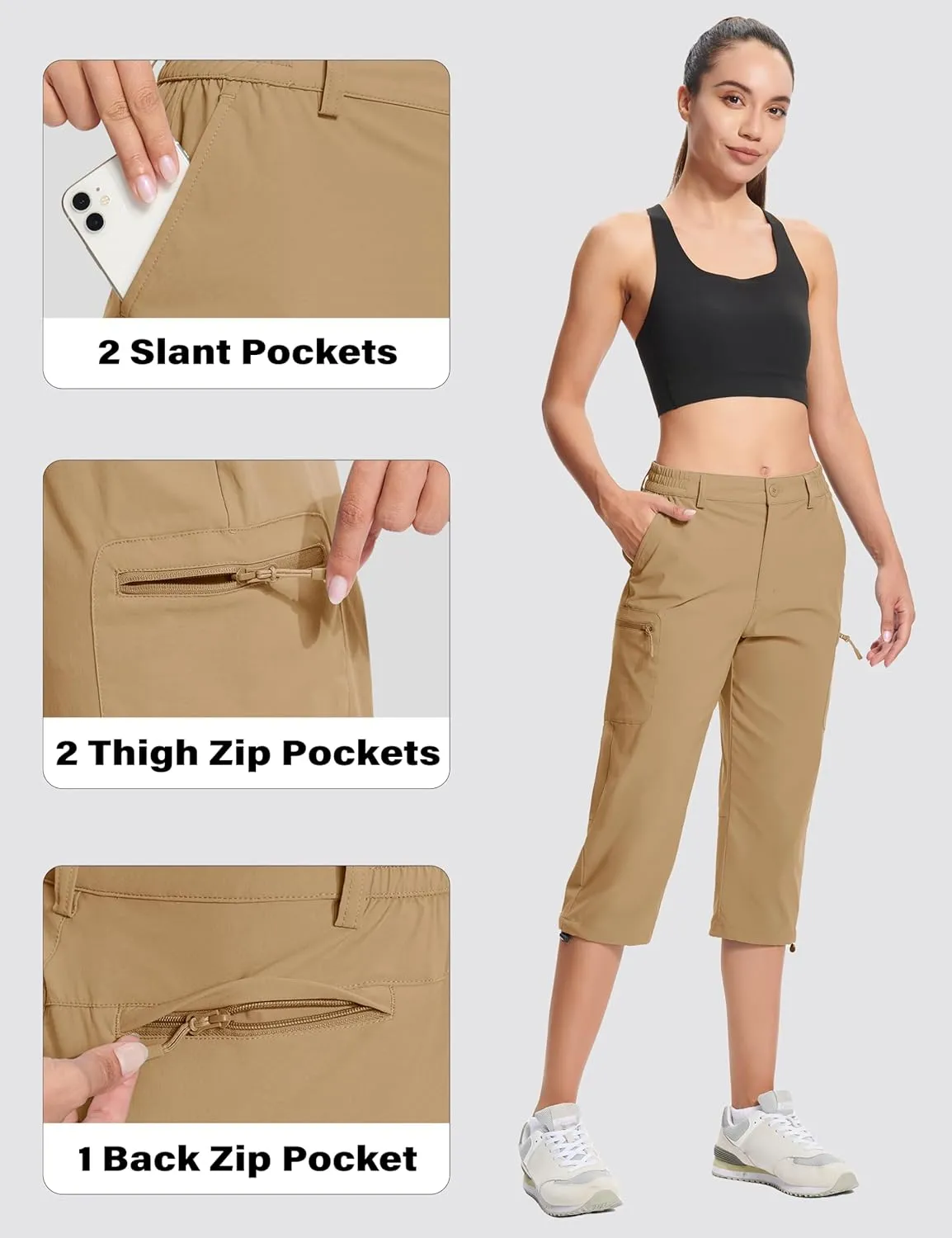 MAGCOMSEN Women's Hiking Capris Pants Cargo Lightweight Stretch Water Resistant Joggers with 5 Pockets for Outdoor