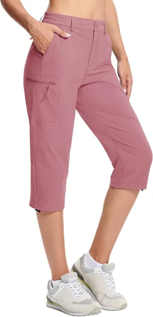 MAGCOMSEN Women's Hiking Capris Pants Cargo Lightweight Stretch Water Resistant Joggers with 5 Pockets for Outdoor