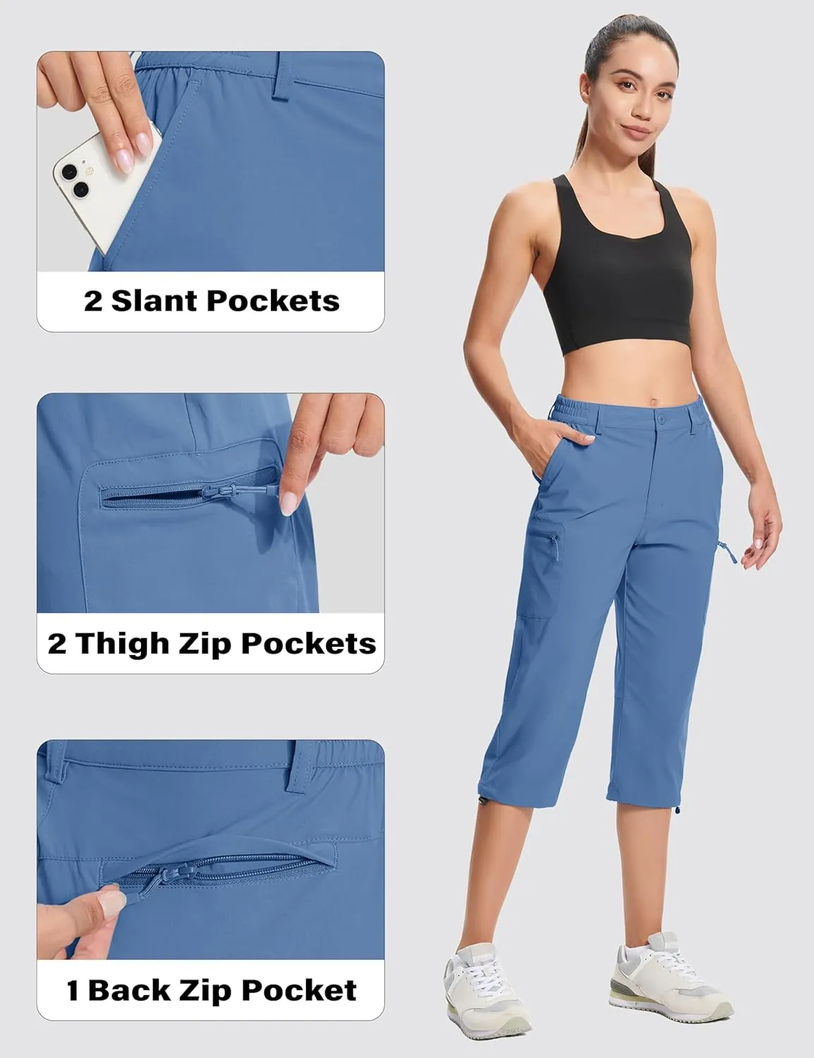 MAGCOMSEN Women's Hiking Capris Pants Cargo Lightweight Stretch Water Resistant Joggers with 5 Pockets for Outdoor