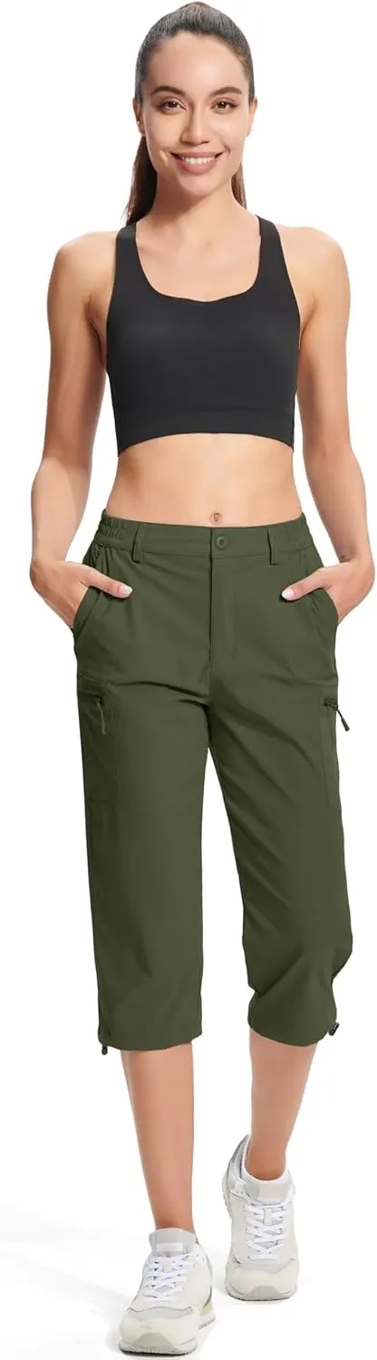 MAGCOMSEN Women's Hiking Capris Pants Cargo Lightweight Stretch Water Resistant Joggers with 5 Pockets for Outdoor