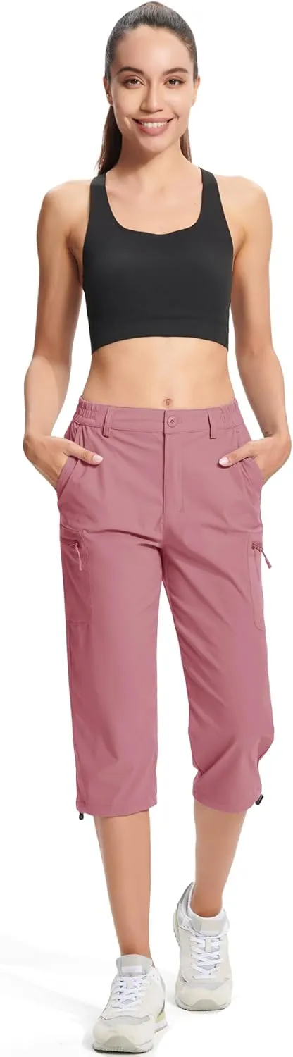 MAGCOMSEN Women's Hiking Capris Pants Cargo Lightweight Stretch Water Resistant Joggers with 5 Pockets for Outdoor