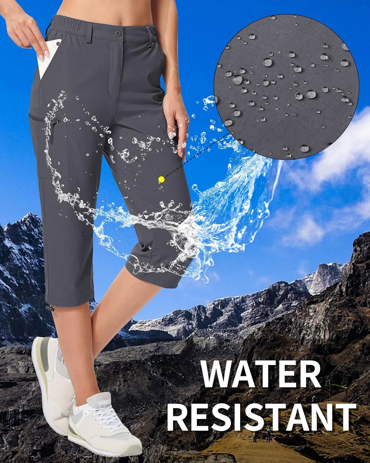 MAGCOMSEN Women's Hiking Capris Pants Cargo Lightweight Stretch Water Resistant Joggers with 5 Pockets for Outdoor