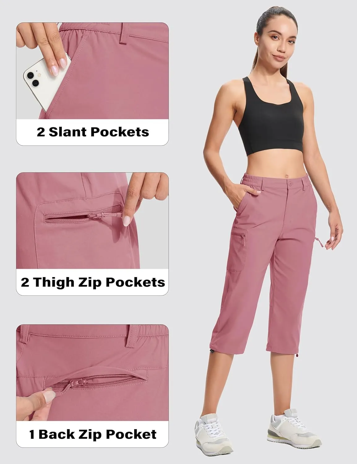 MAGCOMSEN Women's Hiking Capris Pants Cargo Lightweight Stretch Water Resistant Joggers with 5 Pockets for Outdoor