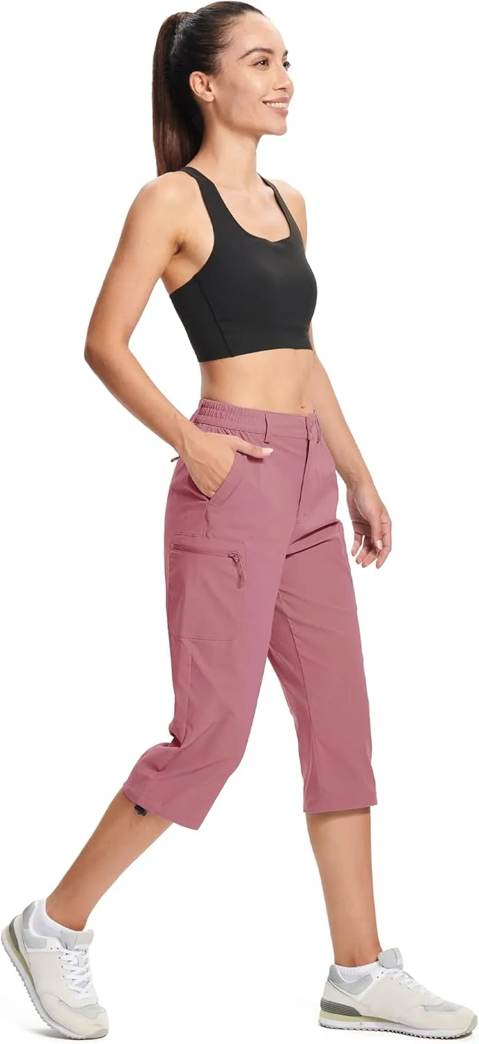 MAGCOMSEN Women's Hiking Capris Pants Cargo Lightweight Stretch Water Resistant Joggers with 5 Pockets for Outdoor