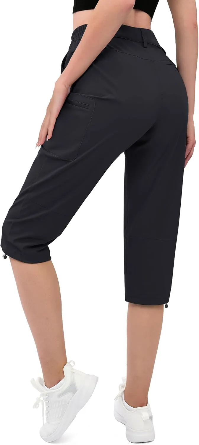 MAGCOMSEN Women's Hiking Capris Pants Cargo Lightweight Stretch Water Resistant Joggers with 5 Pockets for Outdoor