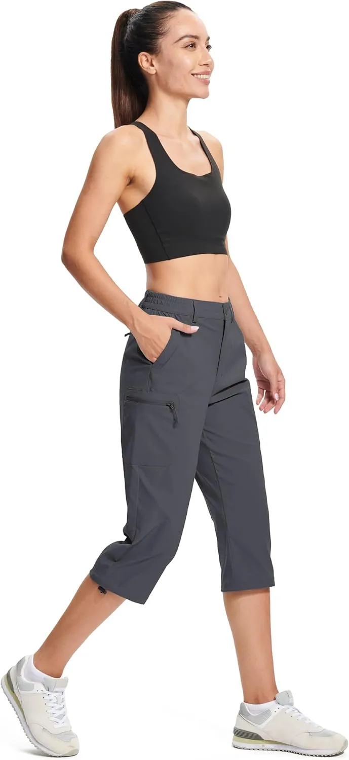 MAGCOMSEN Women's Hiking Capris Pants Cargo Lightweight Stretch Water Resistant Joggers with 5 Pockets for Outdoor