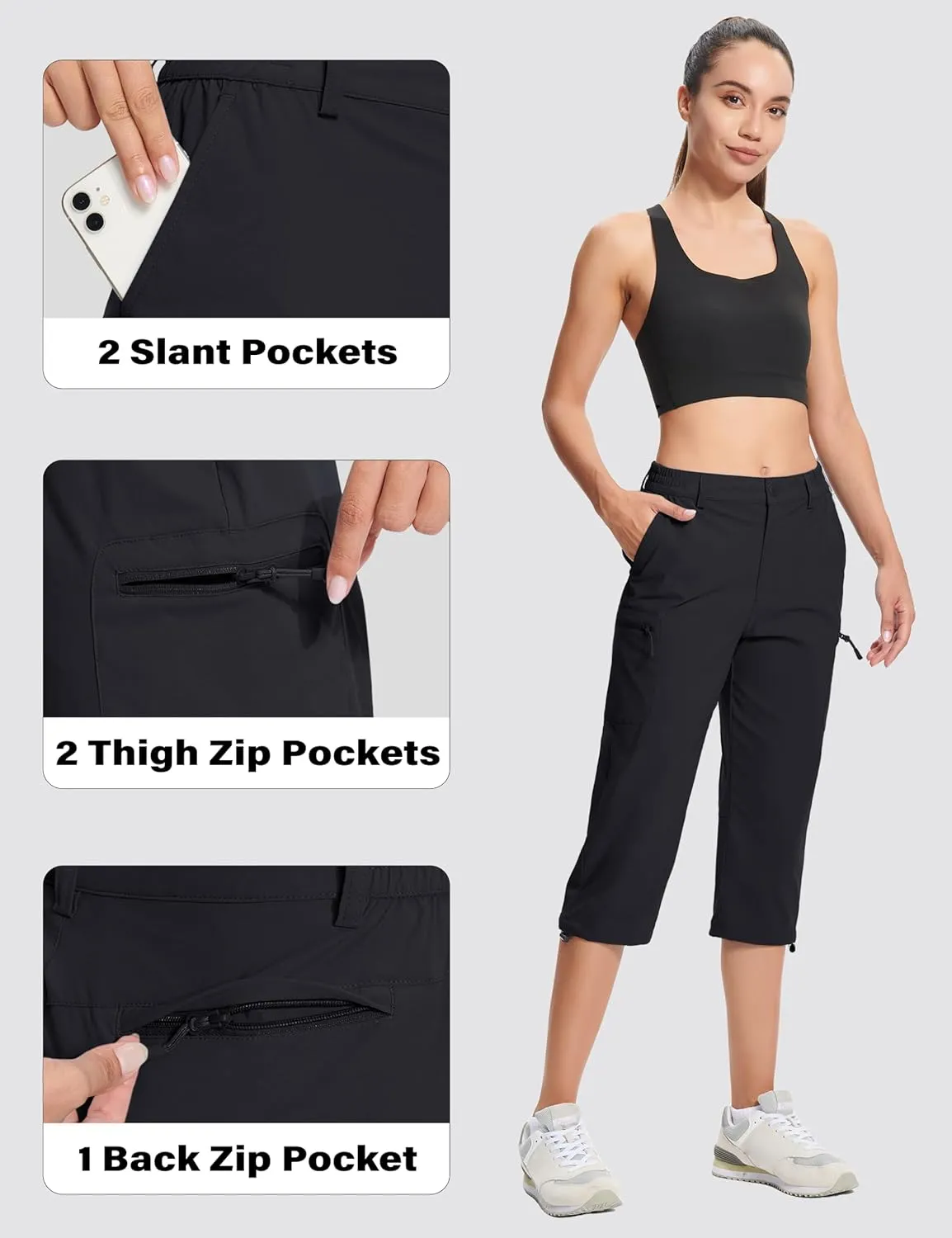 MAGCOMSEN Women's Hiking Capris Pants Cargo Lightweight Stretch Water Resistant Joggers with 5 Pockets for Outdoor