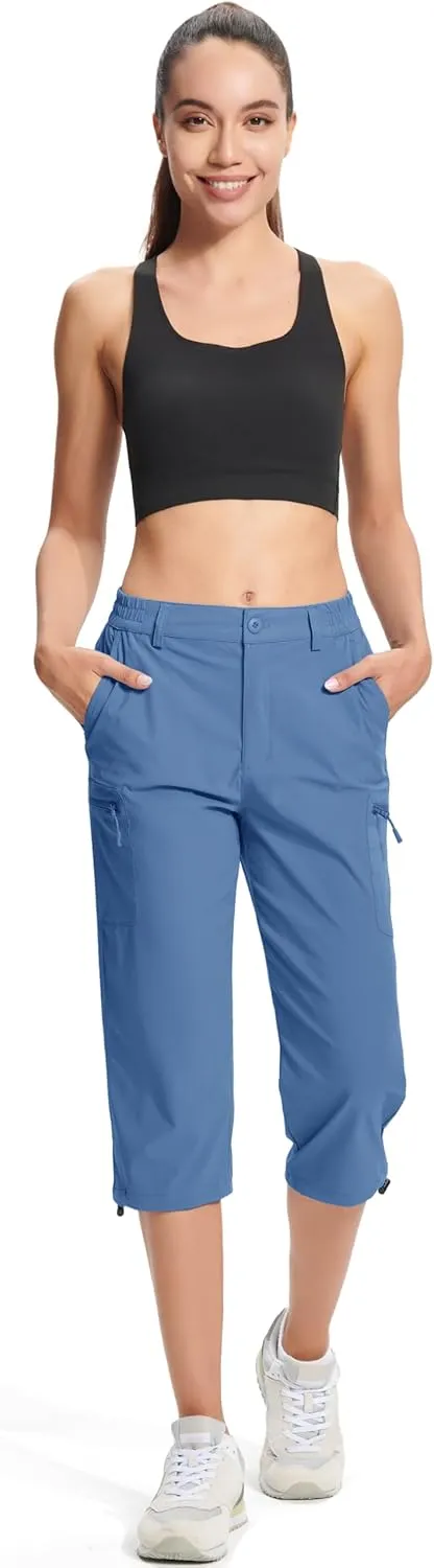 MAGCOMSEN Women's Hiking Capris Pants Cargo Lightweight Stretch Water Resistant Joggers with 5 Pockets for Outdoor