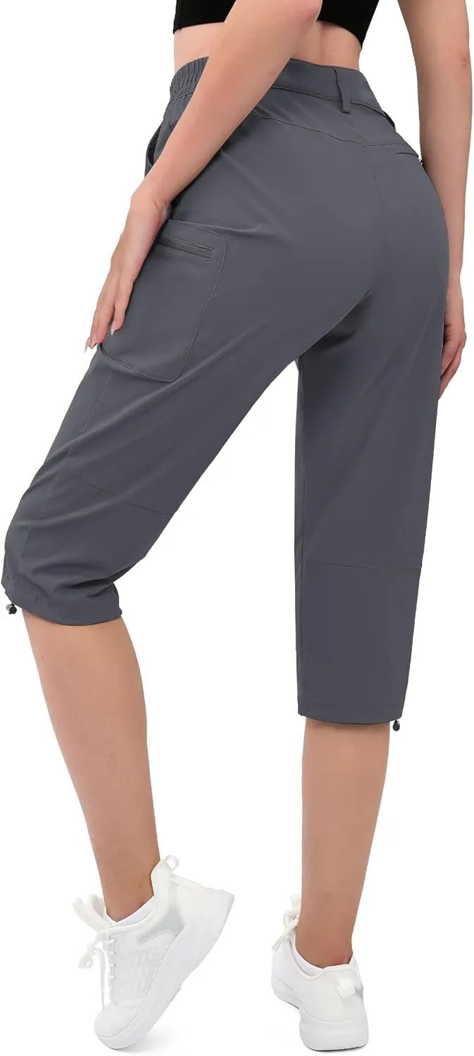 MAGCOMSEN Women's Hiking Capris Pants Cargo Lightweight Stretch Water Resistant Joggers with 5 Pockets for Outdoor