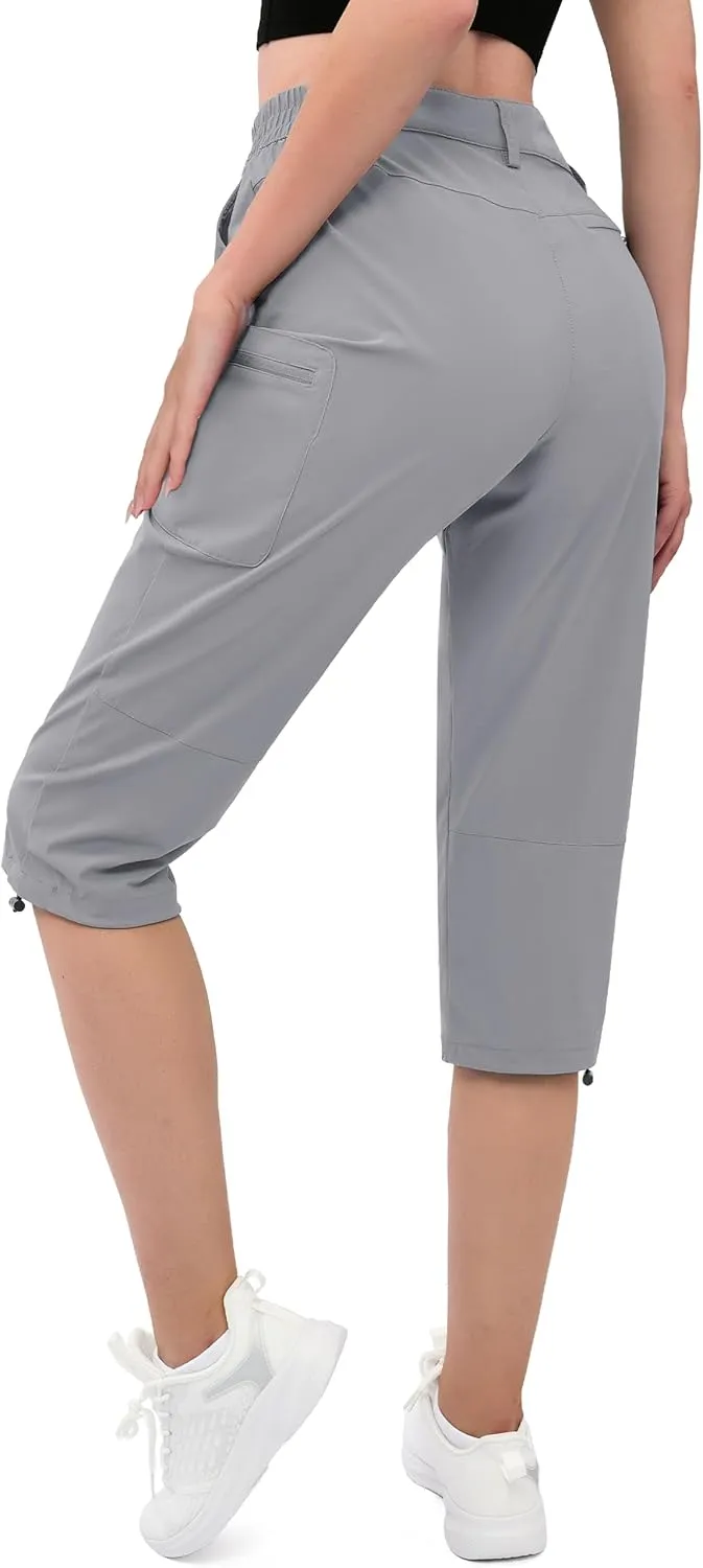 MAGCOMSEN Women's Hiking Capris Pants Cargo Lightweight Stretch Water Resistant Joggers with 5 Pockets for Outdoor