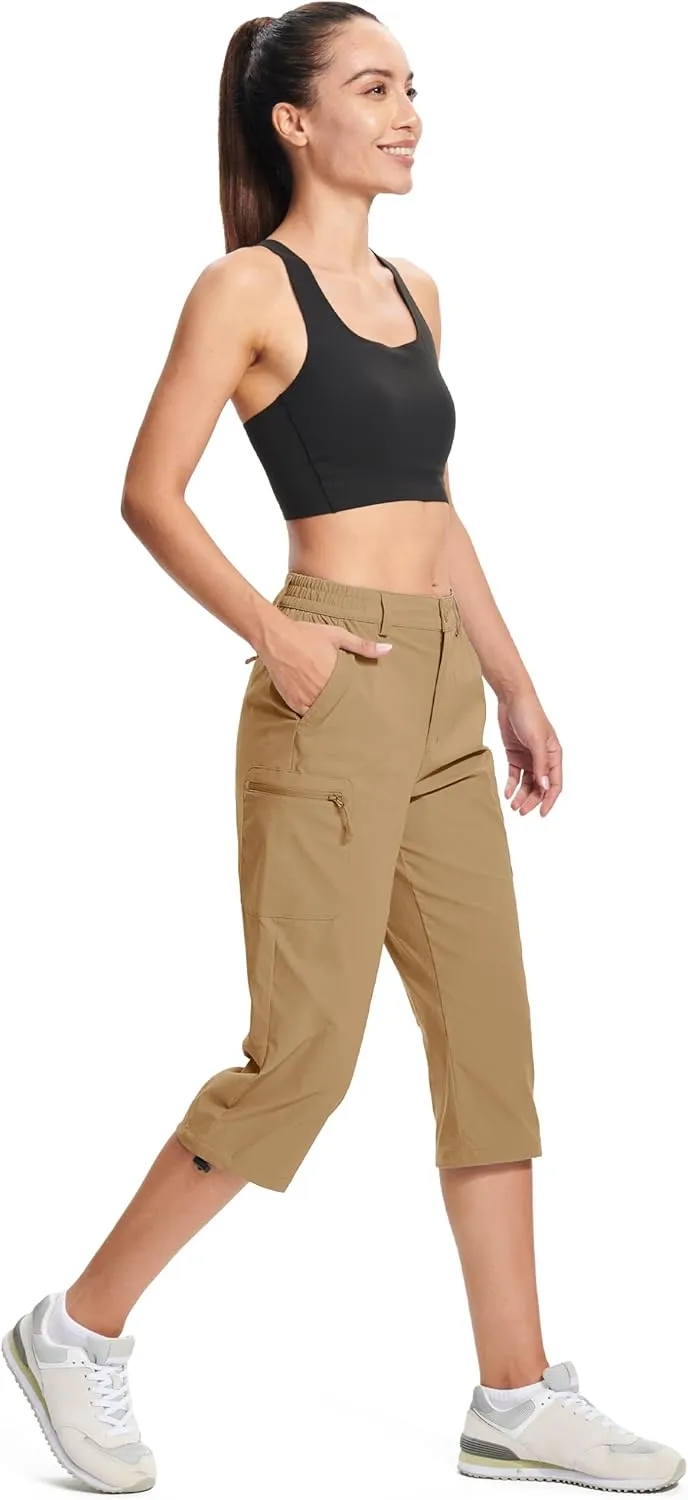 MAGCOMSEN Women's Hiking Capris Pants Cargo Lightweight Stretch Water Resistant Joggers with 5 Pockets for Outdoor
