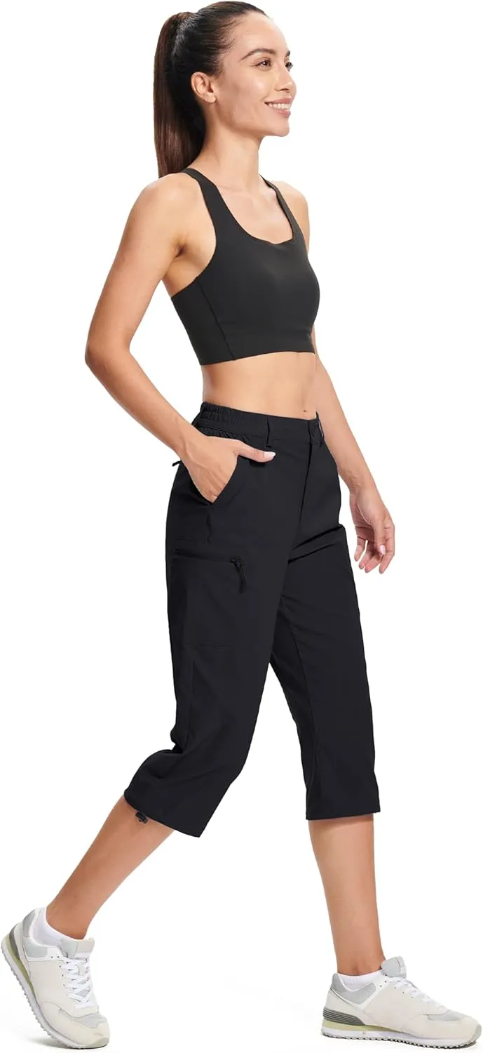 MAGCOMSEN Women's Hiking Capris Pants Cargo Lightweight Stretch Water Resistant Joggers with 5 Pockets for Outdoor