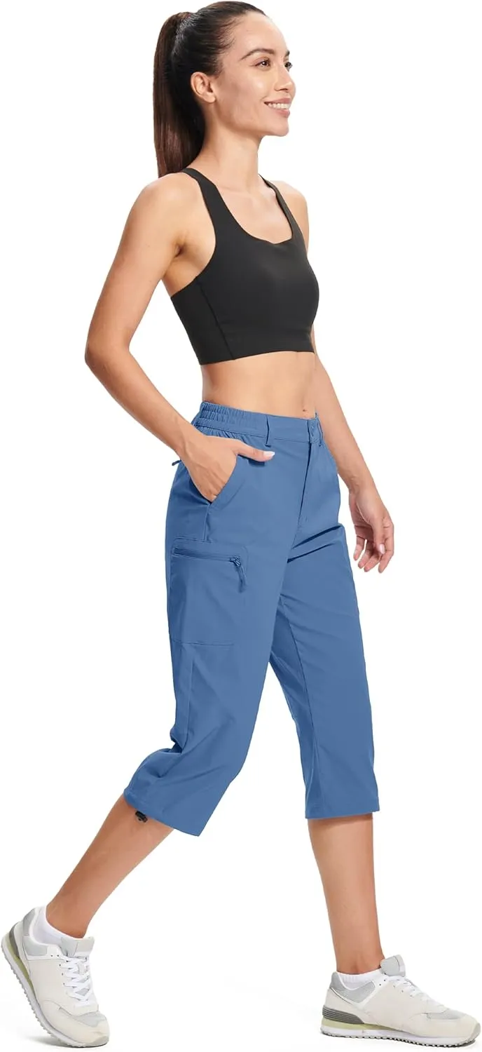MAGCOMSEN Women's Hiking Capris Pants Cargo Lightweight Stretch Water Resistant Joggers with 5 Pockets for Outdoor