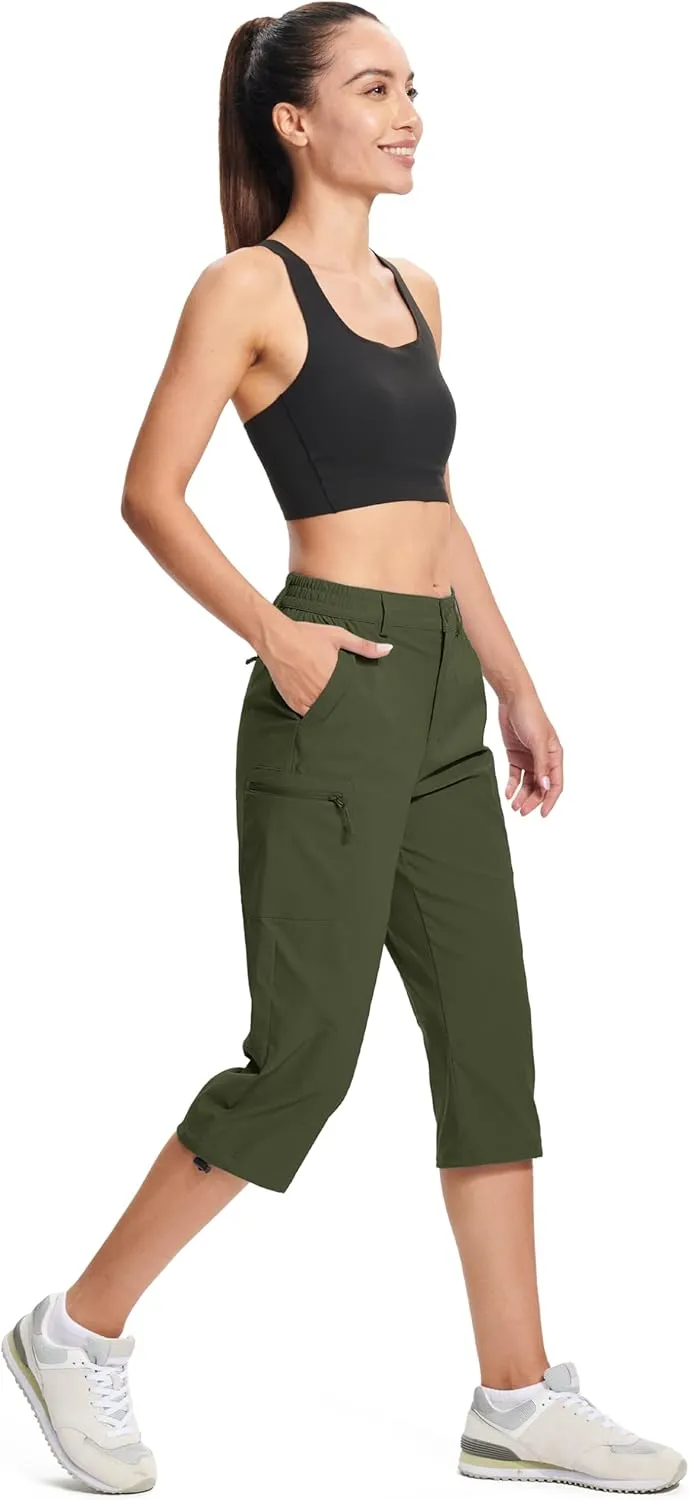 MAGCOMSEN Women's Hiking Capris Pants Cargo Lightweight Stretch Water Resistant Joggers with 5 Pockets for Outdoor