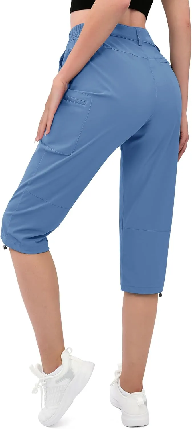 MAGCOMSEN Women's Hiking Capris Pants Cargo Lightweight Stretch Water Resistant Joggers with 5 Pockets for Outdoor
