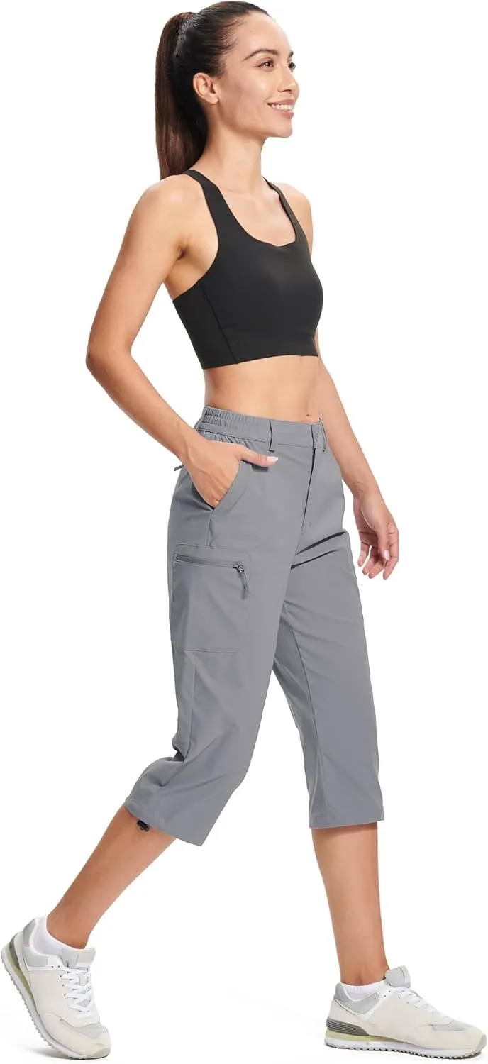 MAGCOMSEN Women's Hiking Capris Pants Cargo Lightweight Stretch Water Resistant Joggers with 5 Pockets for Outdoor