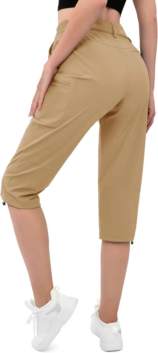 MAGCOMSEN Women's Hiking Capris Pants Cargo Lightweight Stretch Water Resistant Joggers with 5 Pockets for Outdoor