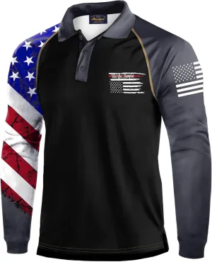 Mainfini Men's Long Sleeve 1776 Golf Shirt USA Flag Graphic Button Polo Shirt (S-3XL)
