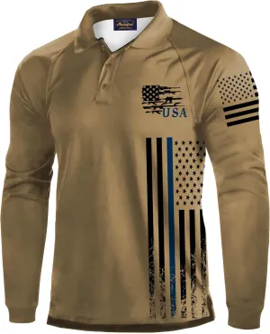 Mainfini Men's Long Sleeve 1776 Golf Shirt USA Flag Graphic Button Polo Shirt (S-3XL)