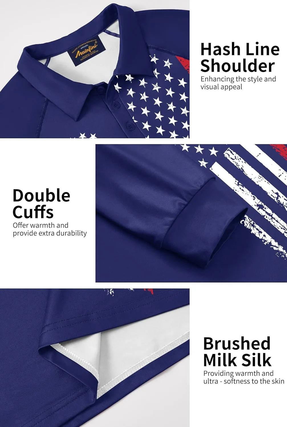 Mainfini Men's Long Sleeve 1776 Golf Shirt USA Flag Graphic Button Polo Shirt (S-3XL)