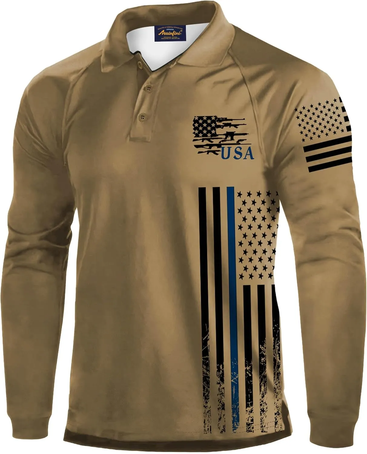 Mainfini Men's Long Sleeve 1776 Golf Shirt USA Flag Graphic Button Polo Shirt (S-3XL)