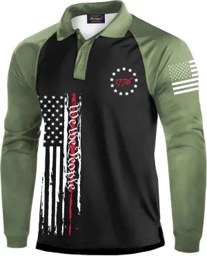 Mainfini Men's Long Sleeve 1776 Golf Shirt USA Flag Graphic Button Polo Shirt (S-3XL)