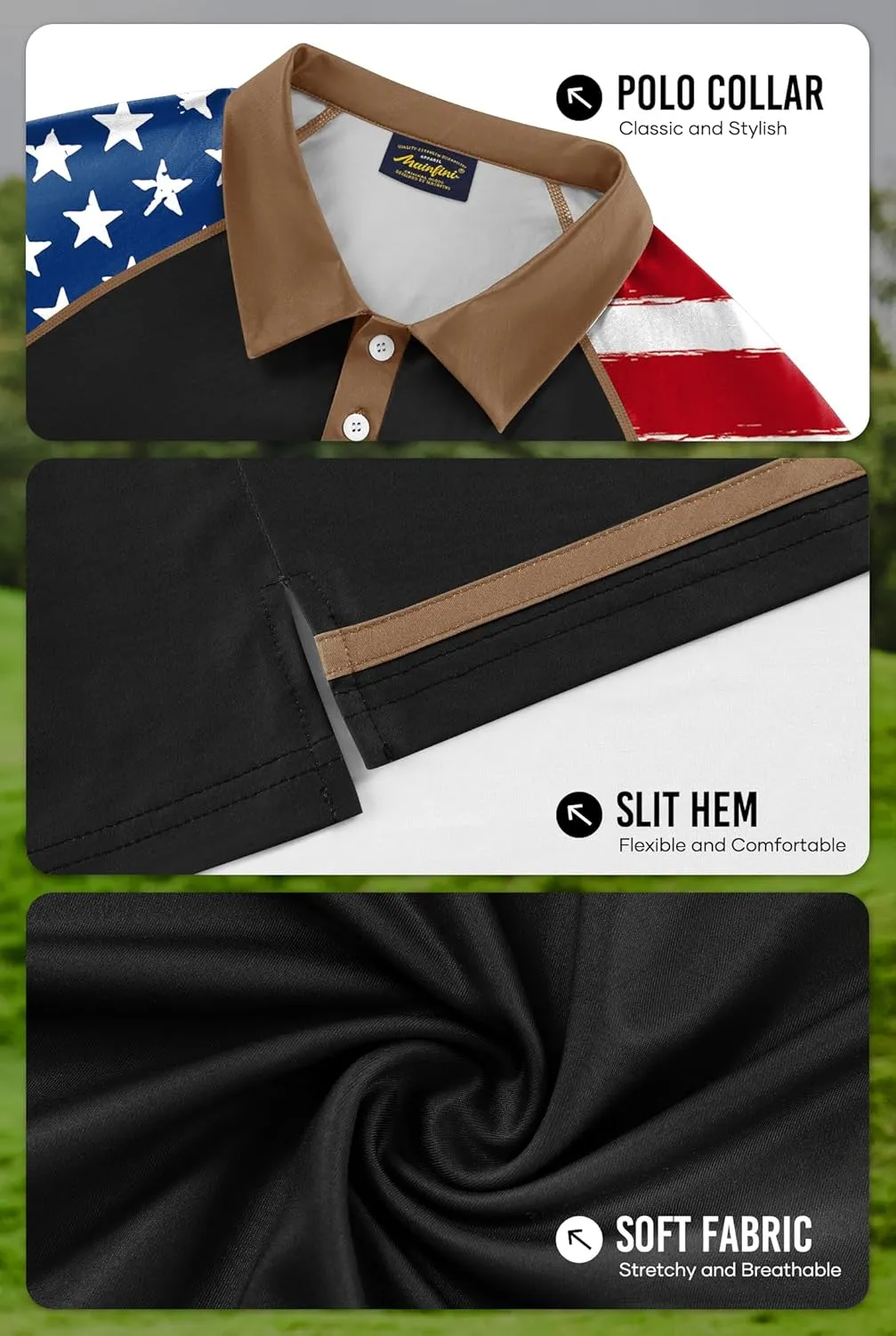 Mainfini Men's Short Sleeve Golf Shirt 1776 USA Flag Graphic Button Polo Shirt (S-3XL)
