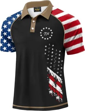 Mainfini Men's Short Sleeve Golf Shirt 1776 USA Flag Graphic Button Polo Shirt (S-3XL)