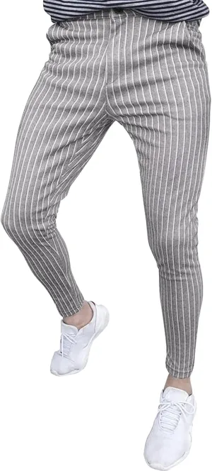 Maiyifu-GJ Mens Striped Dress Pants Slim Fit Skinny Stretch Pinstripe Formal Pants Casual Business Flat Front Chino Trousers