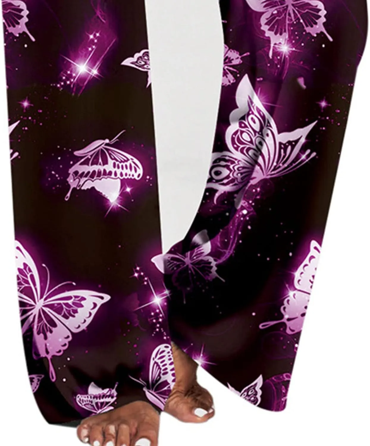 Maiyifu-GJ Women's Comfy Floral Print Palazzo Pants High Waist Drawstring Yoga Trousers Casual Stretch Wide Leg Lounge Pant