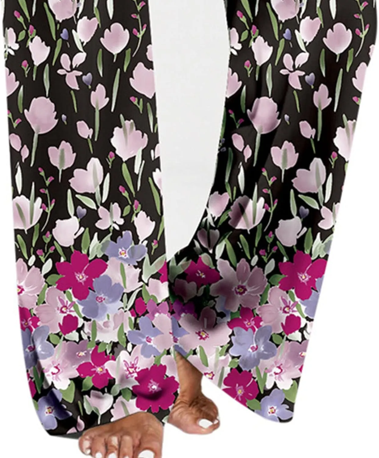 Maiyifu-GJ Women's Comfy Floral Print Palazzo Pants High Waist Drawstring Yoga Trousers Casual Stretch Wide Leg Lounge Pant