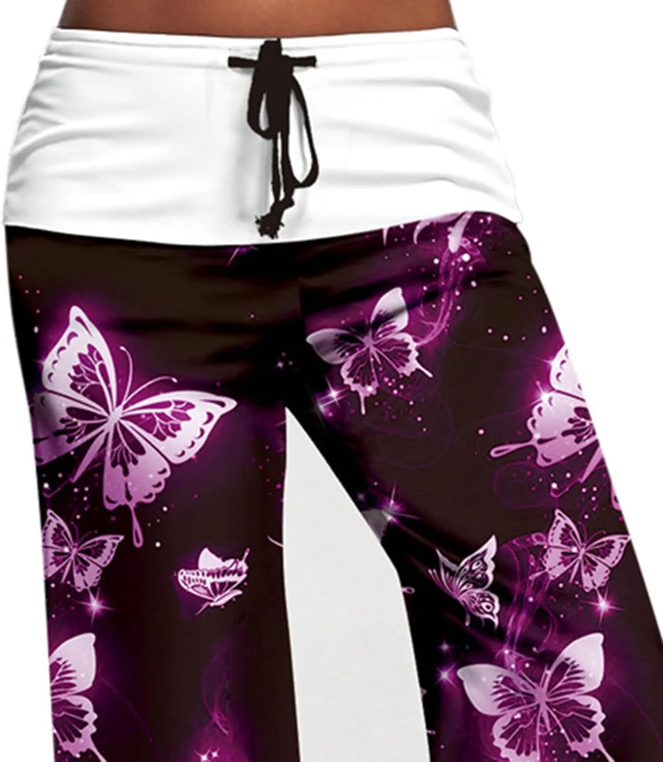 Maiyifu-GJ Women's Comfy Floral Print Palazzo Pants High Waist Drawstring Yoga Trousers Casual Stretch Wide Leg Lounge Pant