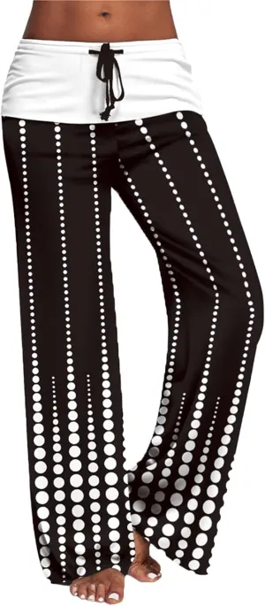 Maiyifu-GJ Women's Comfy Floral Print Palazzo Pants High Waist Drawstring Yoga Trousers Casual Stretch Wide Leg Lounge Pant