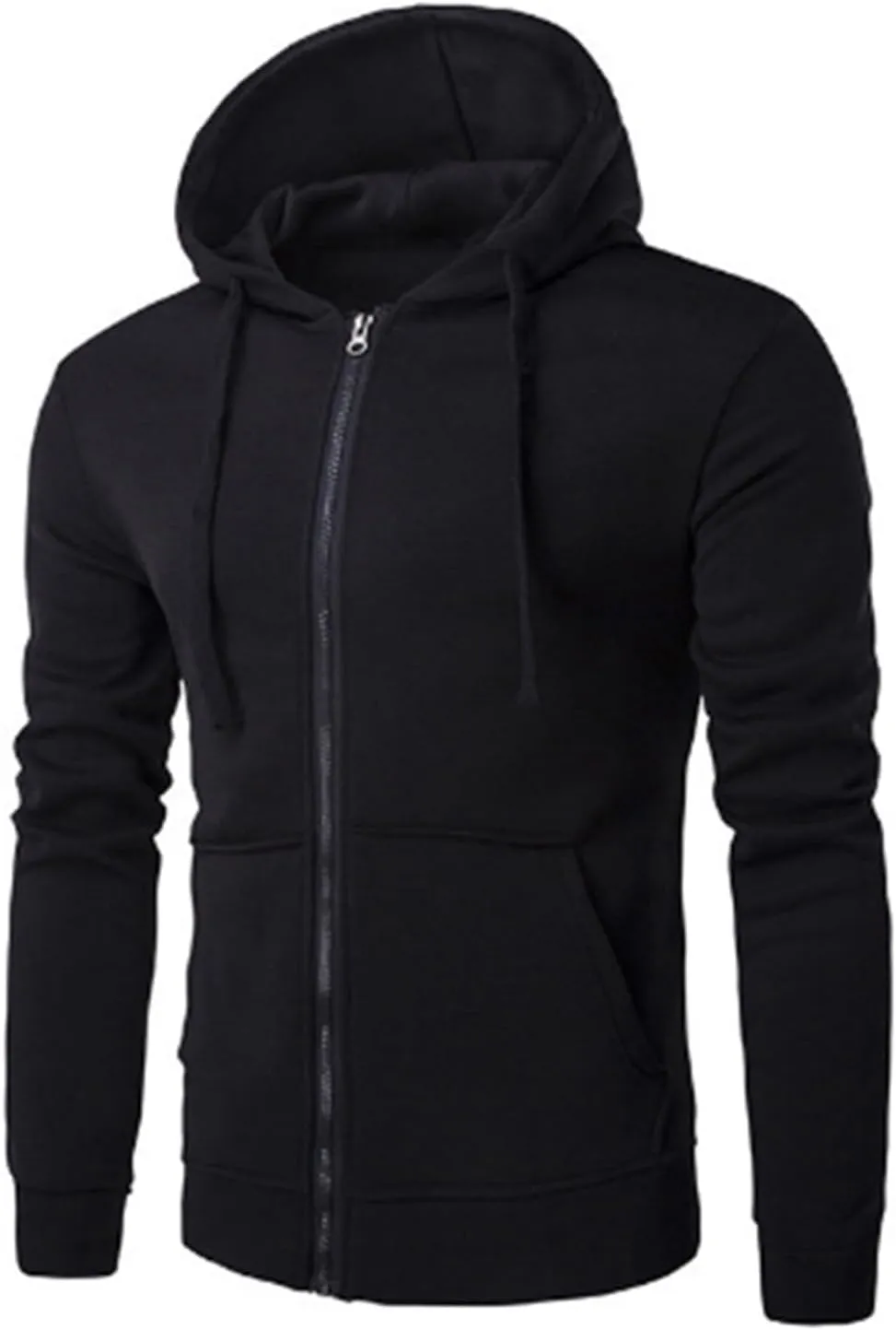 Men Fall Fashion Sweatshirts Long Sleeve Solid Color Hoodies Sweatshirt Full Zipper Drawstraing Jacket with Pockets