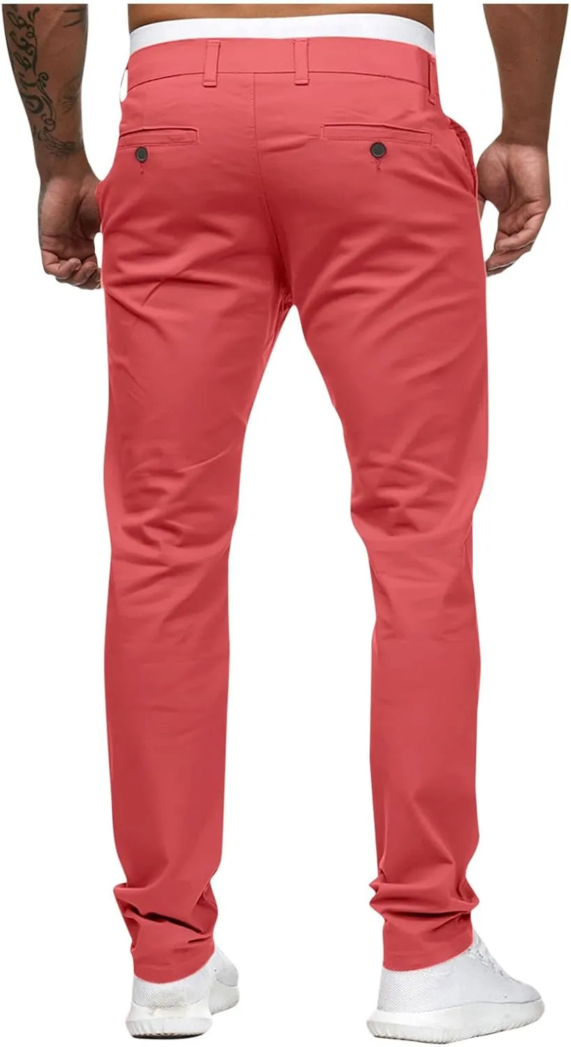 Men Mens Chino Pants Casual Stretch Waist Regular Fit Tactical Tapered Workout Trousers with Pockets Sweatpants for Mens